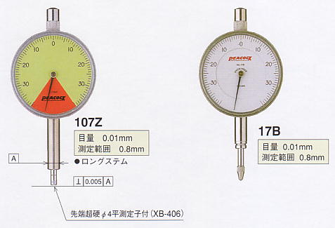 尾崎製作所 ピーコック 針１回転未満ダイヤルゲージ 0.01mm 0.001mm Z 